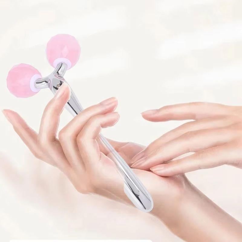3D Roller Jade Massager For Face Rose Quartz Natural Stone Facial Massage 360 Rotate Wrinkles Remove Skin Care Lifting Tool