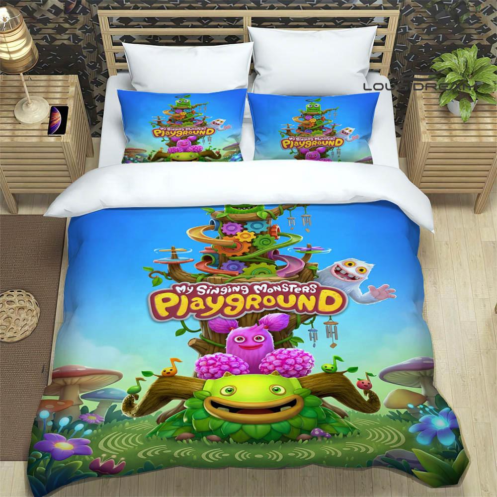 M-My Singing Monsters bedruckte Bettwäsche-Sets exquisites Bettwaren-Set Bettbezug Steppbett-Set Bettwäsche-Set Luxus-Geburtstagsgeschenk