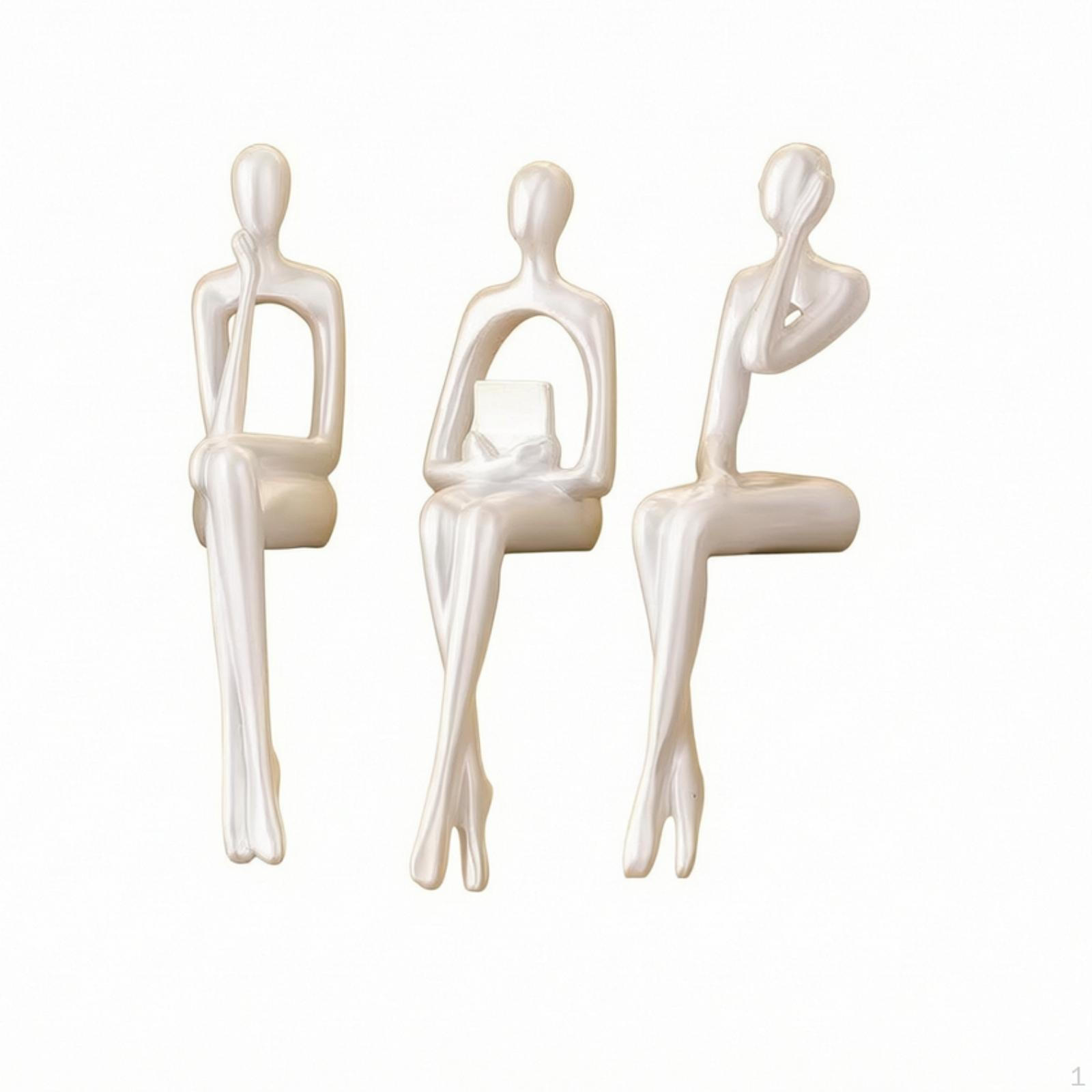 3 Pieces Abstract Human Figurine Modern Sculptural Seated Figurines for Bookcase,