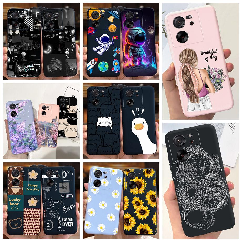 For Xiaomi Redmi 13C Case Xiaomi Mi 13T Pro Back Cover Soft Matte Liquid Silicone Flower Cartoon Printing Capa For Mi13T Pro Bag