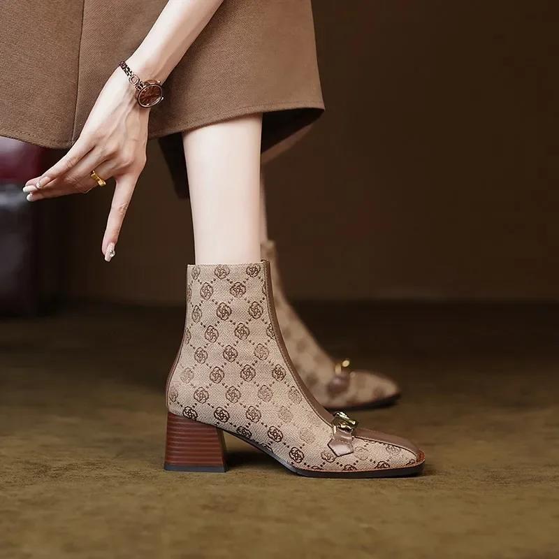 

Women s Winter Thick Heel Short Boots 2024 New High Heel Women s Boots with High Heels 34 коричневый