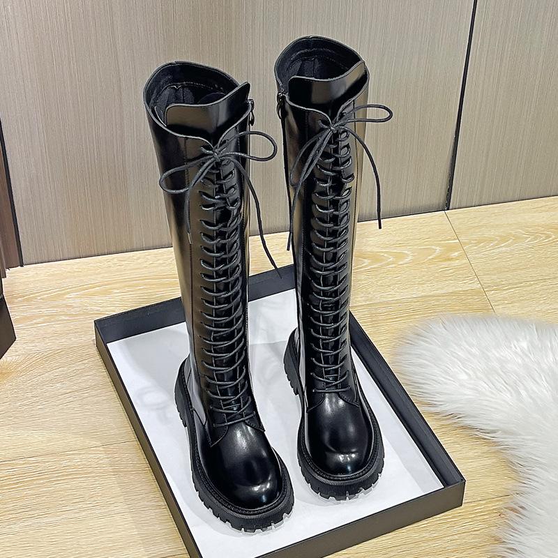 Boots Women's Knight Boots Long Martin Boots Women's 2025 Spring, Autumn and Winter Platform Boots Locomotive British Style Fleece