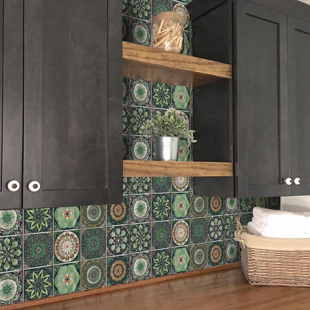 24 Stück Selbstklebende Wandfliesenaufkleber Marokkanischer Stil Dekorative Wandfliesenaufkleber Abnehmbare Klebe-Dekorfliesenaufkleber Wasserdicht