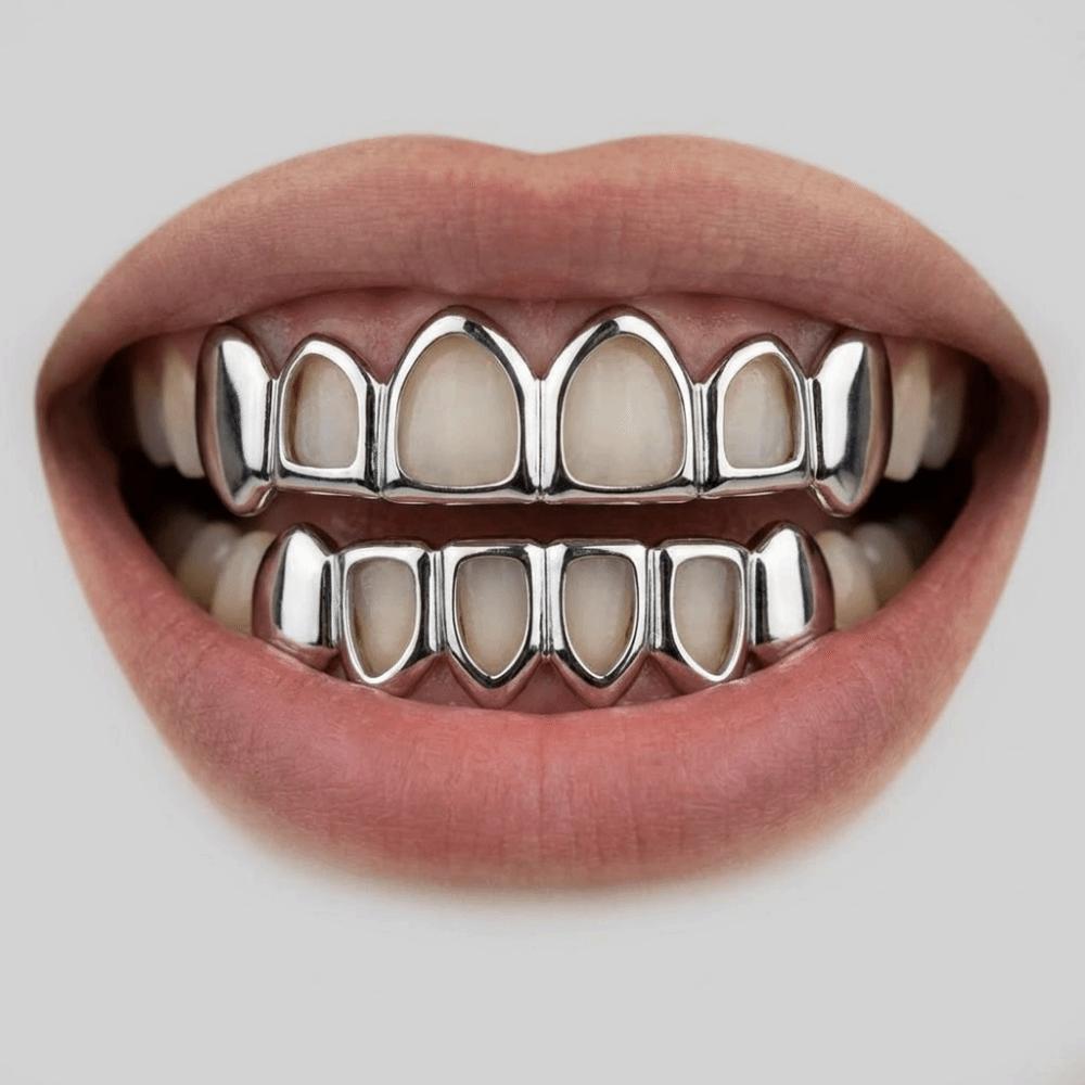 2Pcs/Set Glossy Dental Grills Hip Hop Hollow Teeth Grillz Braces Charm Teeth Grillz Dental Crown