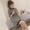 Women Fashion Stripe Loose Front Short Back Long Split Dress