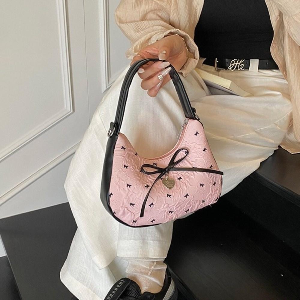 Love Heart Underarm Bag Y2K Hobo Bag Vintage Bow Shoulder Bag Ladies