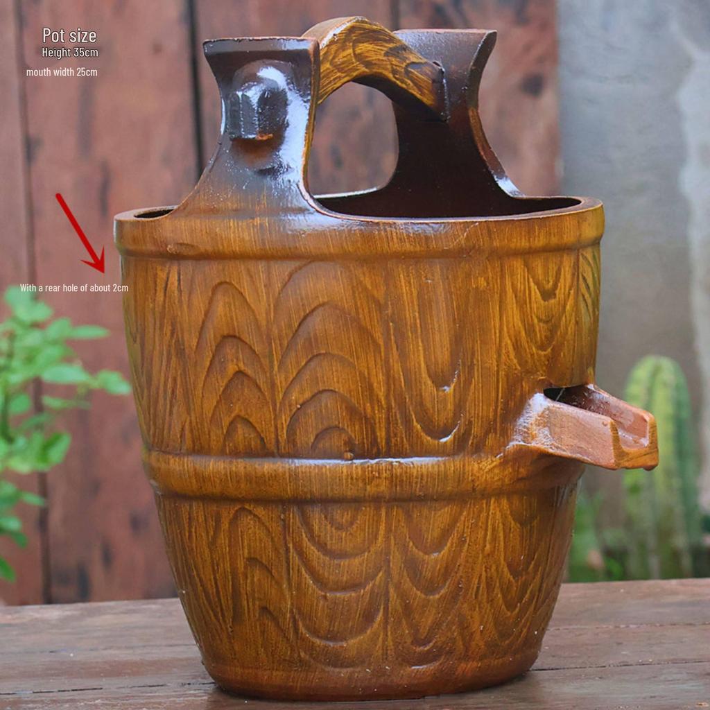 Retro Hydroponic Ceramic Flower Pot with Water Circulation, Courtyard Fish Tank, and Decorative Flowing Water Ornaments.