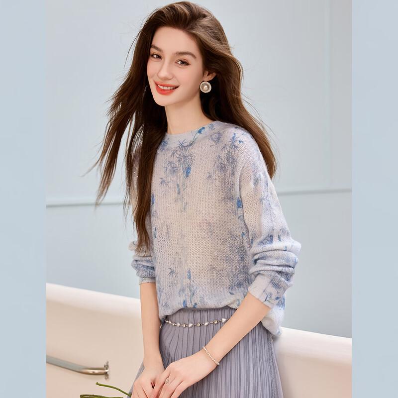 Bailuyu Sanfter Pailletten-Blumen-Strickpullover