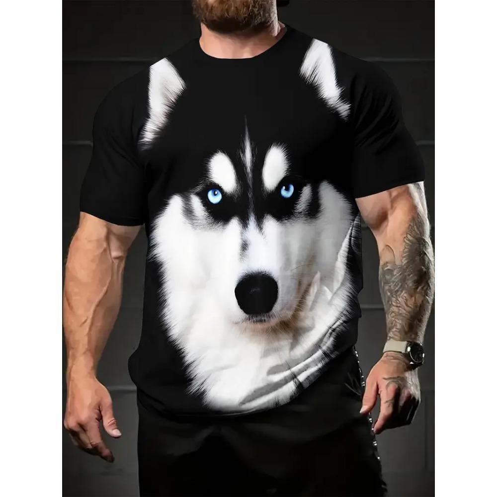 Men's Husky Print T-Shirt Casual Short Sleeve Breathable Round Neck Tshirts For Men Funny Animal Dog Graphic T Shirts Tops