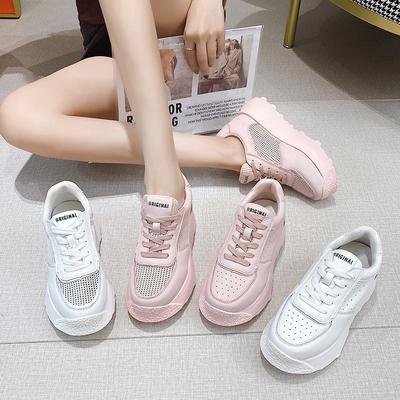 Little White Shoes Women's New Spring and Summer Muffin Thick-soled Heightening Versatile Breathable Casual Mesh Shoes