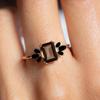 Emerald Cut Smoky Quartz & Black Onyx Ring – Yellow Gold Plated Cluster Statement Ring, Engagement Wedding Jewellery Gift for Women