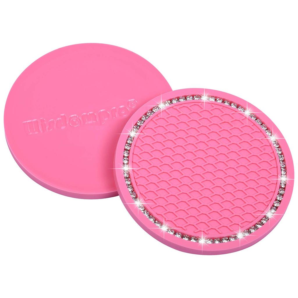 Wisdompro Car Non-Slip Coaster Bling Car Drink Holder Cup Mat Vinyl Anti-Slip Vibration Proof Round 70mm Diameter 4pcs Pink