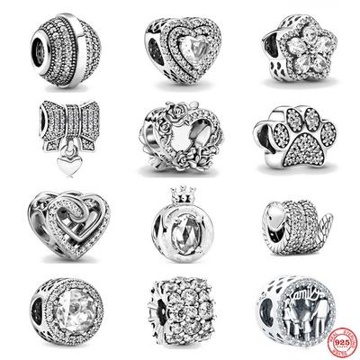 New 925 Sterling Silver Fit Fasion Original Bracelet Shiny Beads Family Pendant Love Heart Amulet Sisters Dangle Charms Jewelry 