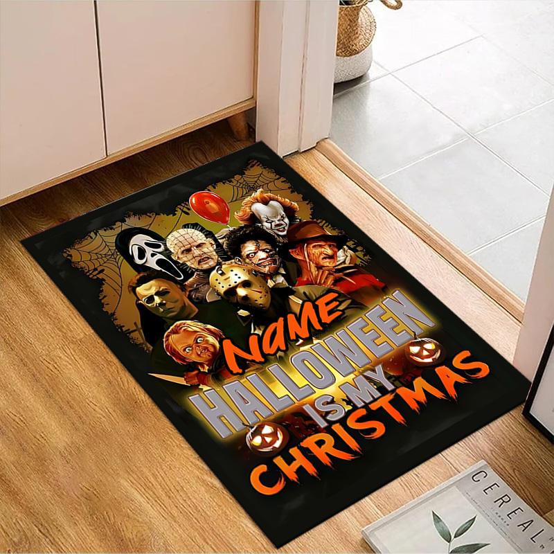 Custom Name Halloween Horror Christmas Rug for Living Room, Game Rooms, Office, Bedroom, Floor Mat Playful Design, fan gifts Christmas decor