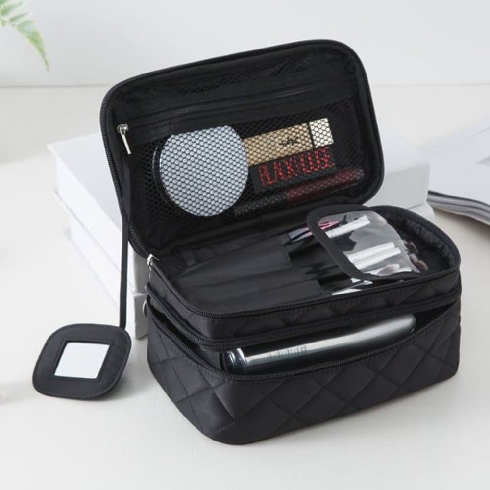 

2-tier cosmetic pouch zipper makeup box travel pouch