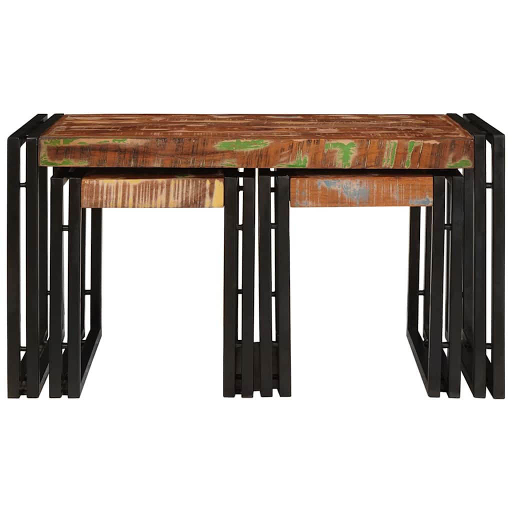 Nesting Table Set 3 Pcs Solid Recycled Wood and Metal