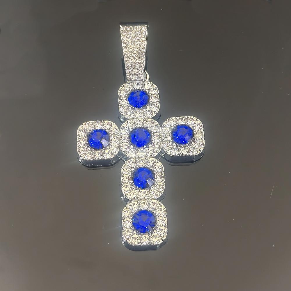 Wish Personality Big Diamond Cross With Cuban Chain Men'S And Women'S Pendant Hip Hop Rap Necklace