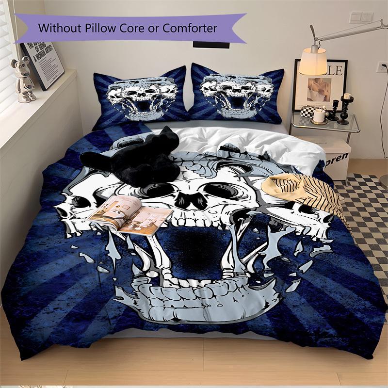 3pcs bedding set Skull Horror Includes 1 Comforter + 2 Pillowcases, Without Pillow Inserts, Soft Comfortable, Lightweight Breathable088