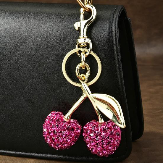Sleutelhanger Hanger Strass Ingelegd Kersenvorm Sleutelhanger met Legering Kreeftsluiting Tas Hanger Lichtgewicht Rugzak Accessoire