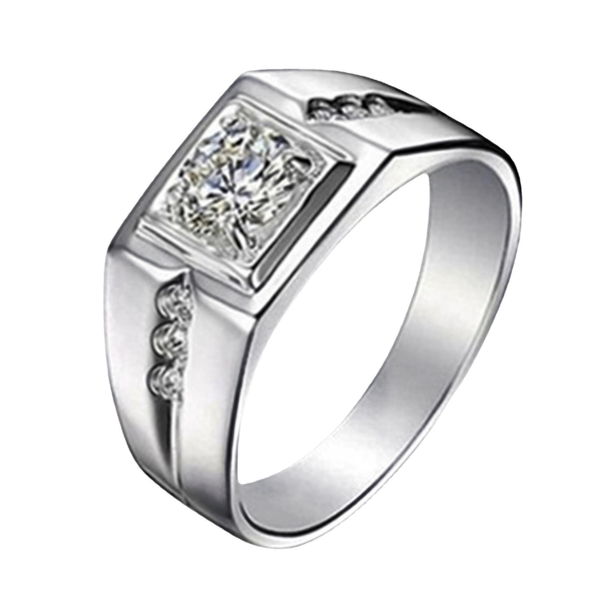 Luxury Sterling Silver Inlaid Zircon Crystal Men s Ring Gold Plated Engagement Jewelry Gift 6 серебряный