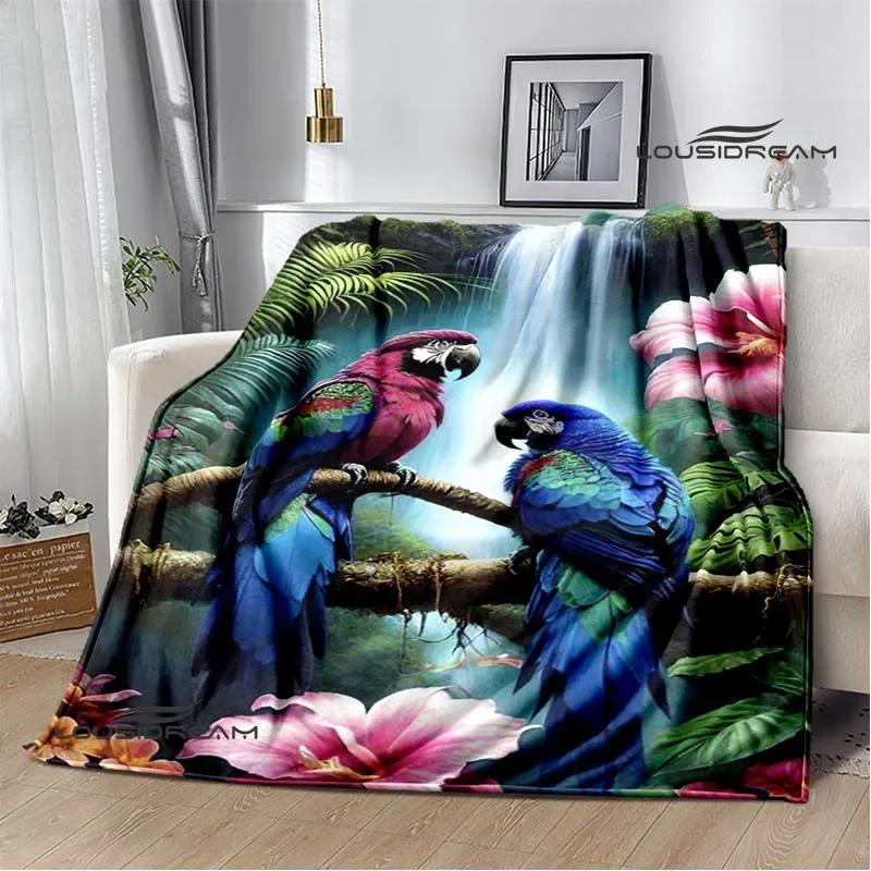 3D Parrot Cute Printed Blankets Picnic Blanket Warm Flannel Blankets Soft and Comfortable Blanket Bed Linings Birthday Gift