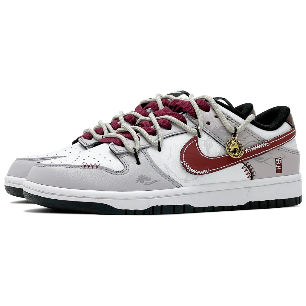 Nike Dunk Leather Abrasion Resistant Low Top Skateboard Shoes Unisex White Red HF5441-100(Team1466-QD)