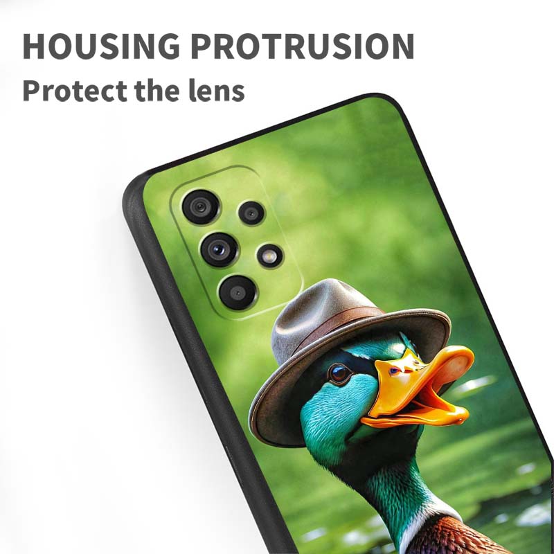 Cartoon Anime Duck Pattern For Samsung A73 A72 A71 A55 A54 A53 A52 A51 A13 A22 A16 A15 A12 A14 A26 A07 5G Black Phone Case