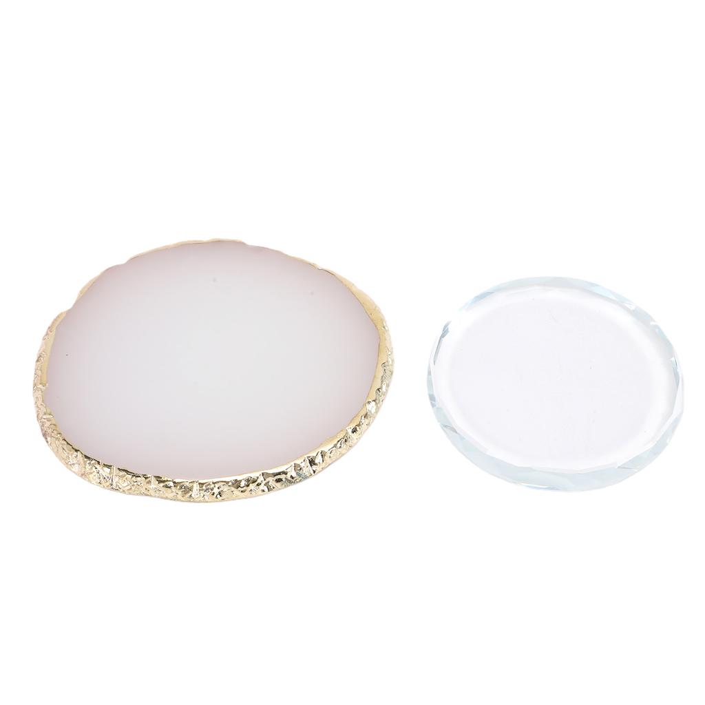 Nail Art Polish Palette Glass Resin Gilded Edges Nail Art Makeup Mixing Tray for Nail Salon DIY Enthusiasts 2pcs