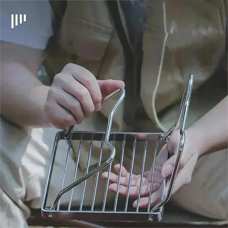1PCS Outdoor Stainless Steel Stove Holder Camping Portable Folding Mini Barbecue Rack Pot Holder Baking Tray Holder