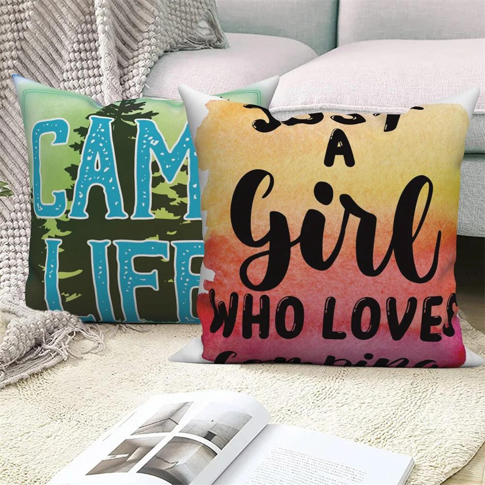Decorative Cushion Covers Camping Bus Printed Pillow Home Sofa Throw