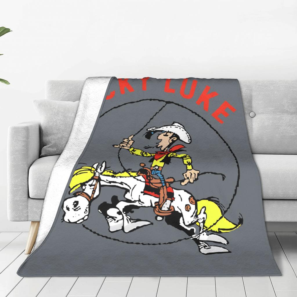 Fun Lucky Luke Horse Jolly Jumper Blanket Multi-size Super Soft Cozy Cowboy Cartoon Throw Blankets for Couch