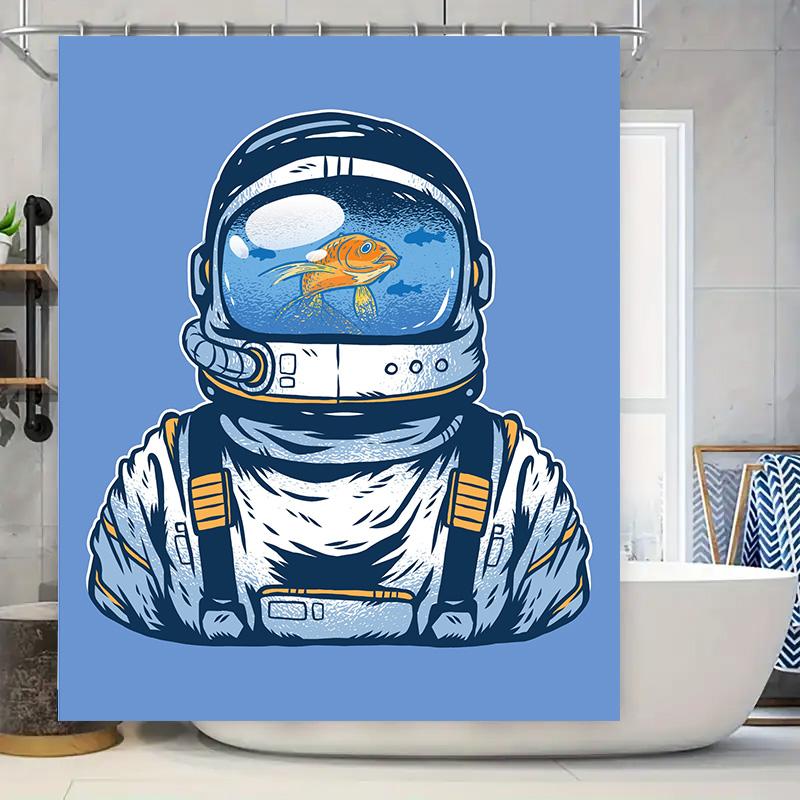 

Space Explorer Astronaut Shower Curtain featuring goldfish design for bathroom decor waterproof fabric curtain suitable for hote 90x180cm