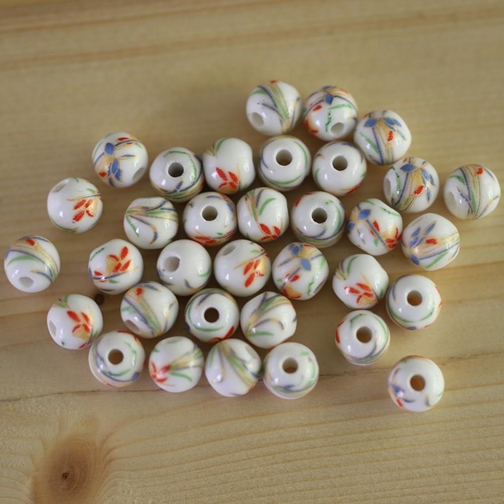 30pcs/set Flowers Printed Loose Beads Creative Chinese Style Beads  Woven Necklaces