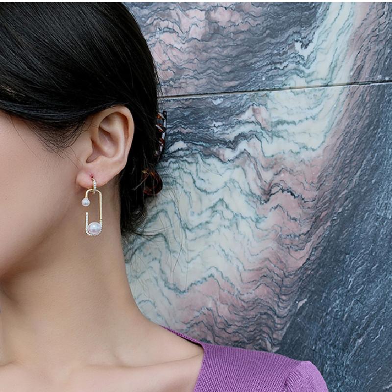 14K Real Gold Plating Korean   Design Fashion Jewelry AAA Zircon Brooch Pearl Earrings Elegant Women Banquet Party Earrings