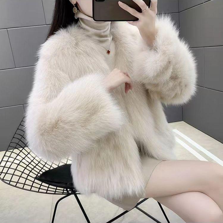 2024 winter Haining imitation fox fur imitation fur jacket young short fur integrated V-neck women's fur clothes