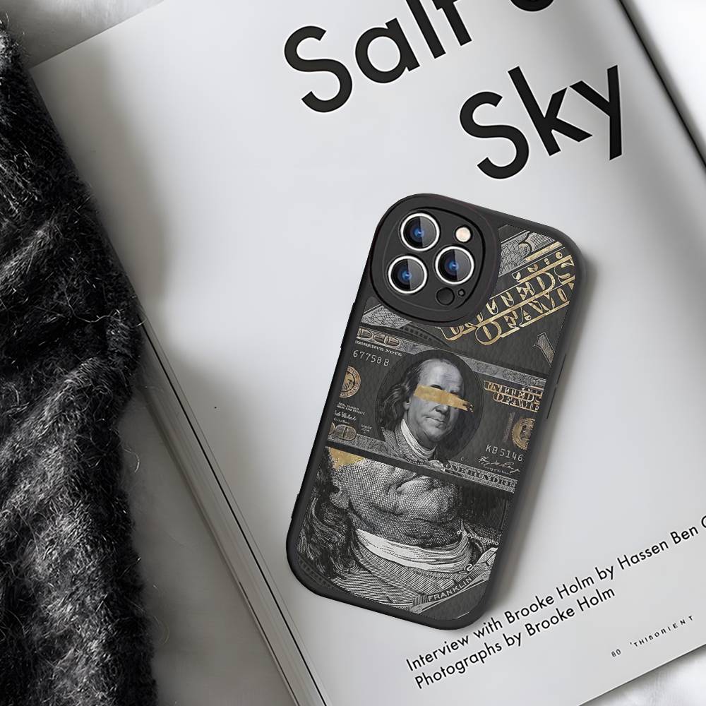 Dollar Bill Illustration Graphic Leather Phone Case For IPhone 16 14 15 Pro Plus 13 12 11 Pro Max Silicone Cover