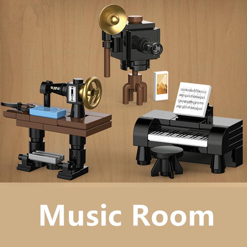 DIY Bathroom Living Room Coffee Machine Piano Treadmill Fish Tank Furniture Decorate Building Blocks Model Bricks Sets Kits Toys