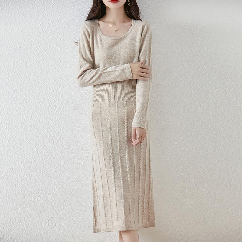 Women Sweater Dress 100% Wool MODERN NEW SAGA O-neck Knit Long Pullover Winter Jumpers Wool Long Dress Female