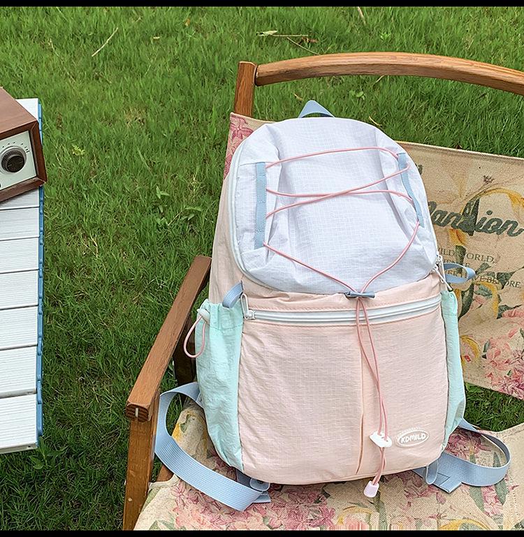 Color Block Outdoor Backpack Lightweight Retro Travel Bag for Hiking, Mountaineering, Picnic, and School - Women's Small Backpack