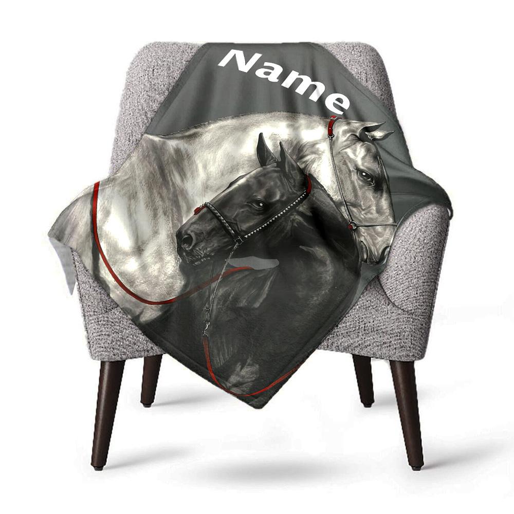 Horse Art Home Customize Your Name Blankets Comfortable Soft Lightweight Multiseasonal Blanket For Picnics Sofas Offices Beds Living Rooms Perfect