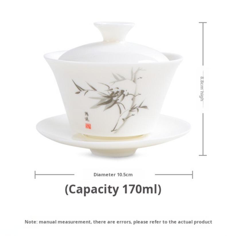 Chinese Porcelain Kung Fu Tea Set National Style Jade-Like Simplicity Three-Piece Gaiwan Tea Bowl