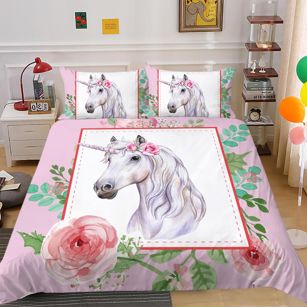 Bedding Set 3D Unicorn Print Bed Cover Home Bedclothes Bedroom Decor Hot Sale Pillowcase Polyester Bedclothes