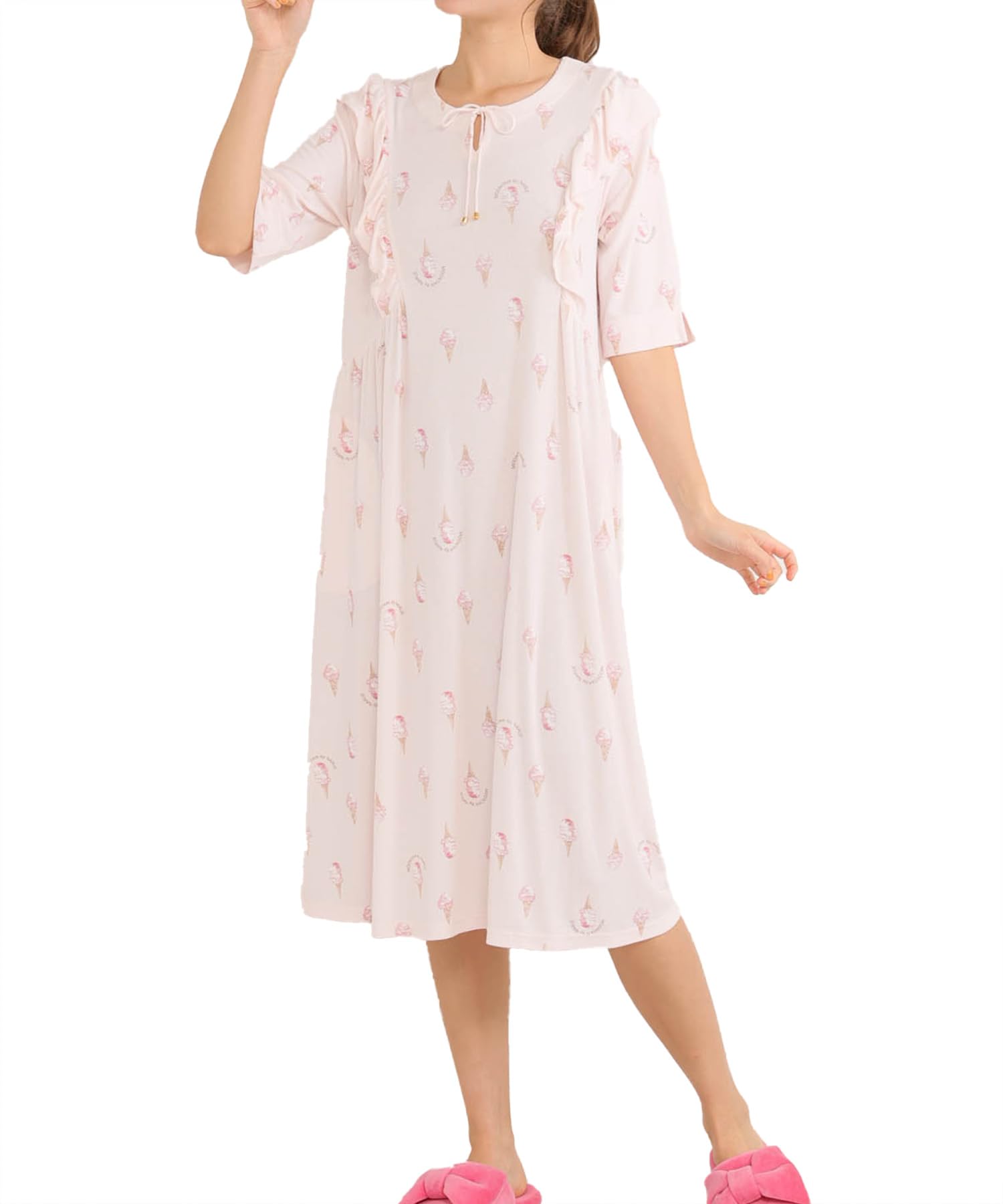 

Narue Rib Knit Ice Cream Frill Dress Cool-Touch 24-31022-PK-M-L розовый