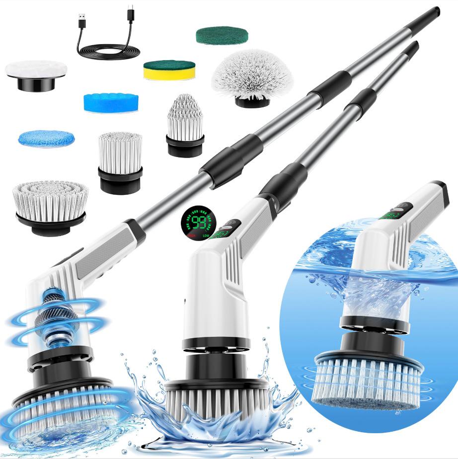 Multi-functional Wireless Electric Cleaning Brush with Rotating Telescopic Handle and Digital Display