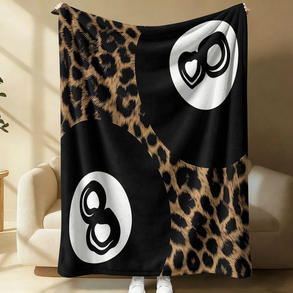 Leopard Print Billiard Ball Number Pattern Flannel Blanket Soft Plush Throw Blanket Cozy Bed Sofa Decor Gift Blanket 100cmx150cm