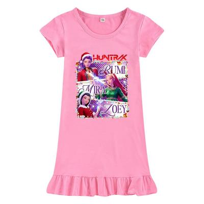 M1265 Kids Girls Christmas New Year Kpop Rumi Zoey Mira Print Short Sleeves Ruffle Dress