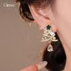 Silver Needle Diamond-Embellished Christmas Tree Tassel Earrings - Elegant Light Luxury Studs