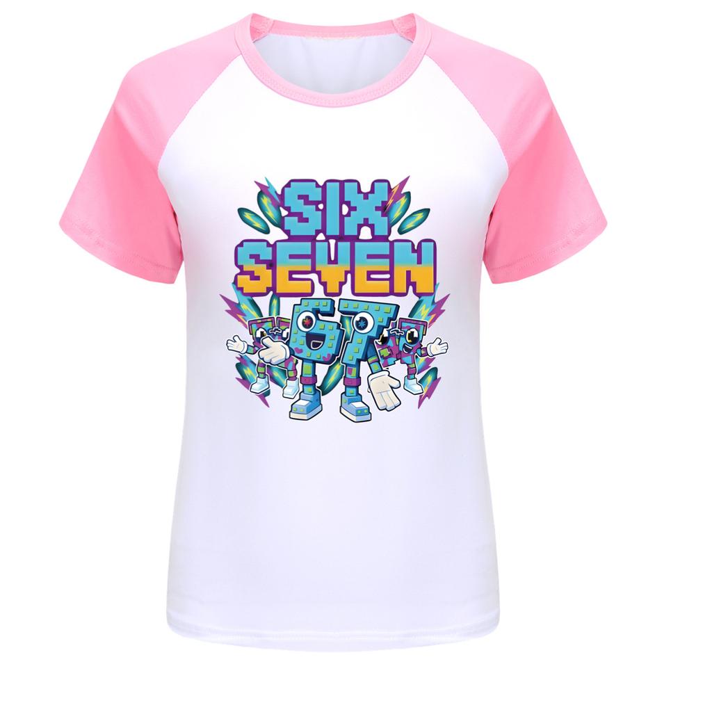 5220 Kids Boys Girls Steal a Brainrot 67 Six Seven Print Raglan Short Sleeves T-Shirt
