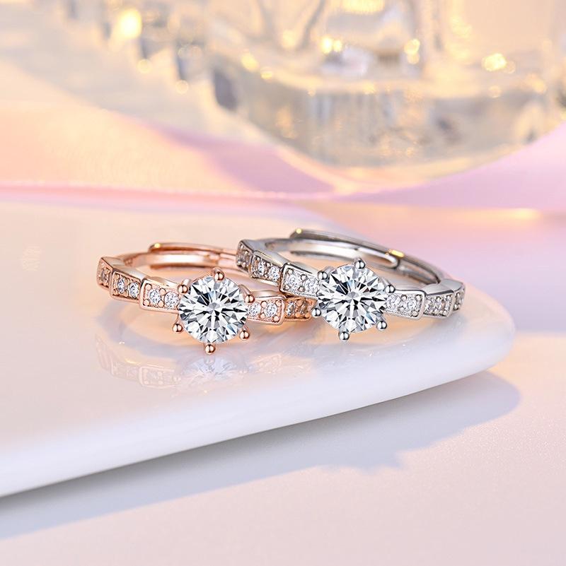 Valentine's Day Tiktok Live Edition Imitation Morganite Diamond Ring Six-prong Snake Ring 1 Carat Pt950 Openable Ring For Women