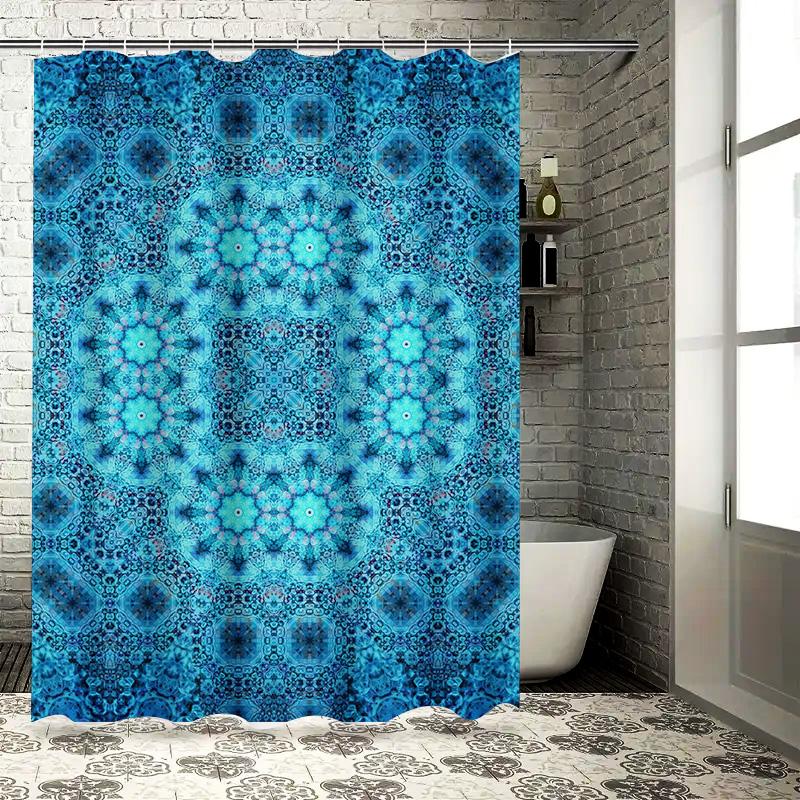 Blue Floral Shower Curtain Home Decor Item for Bathroom Boho Design Pattern Polyester Fabric Material 180x165cm Size Available o